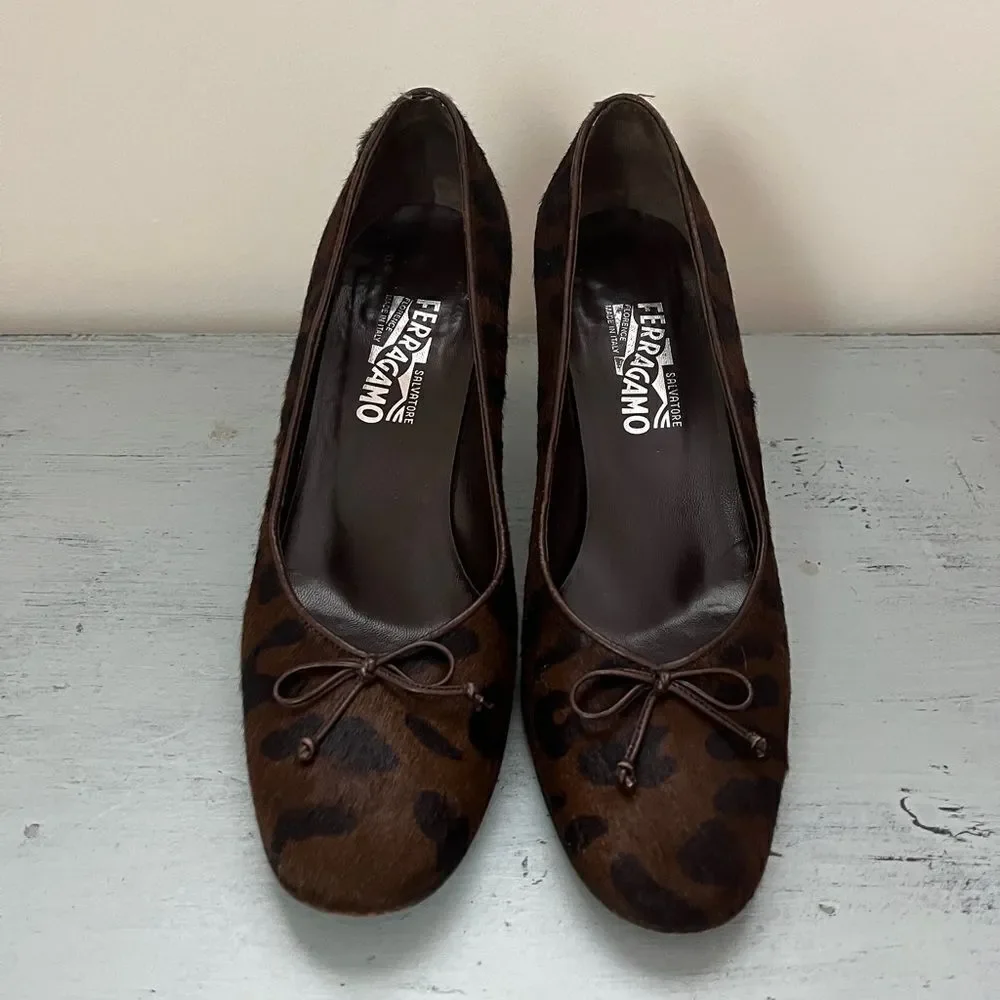 Salvatore Ferragamo Calf Hair Leopard Heels | Size 9